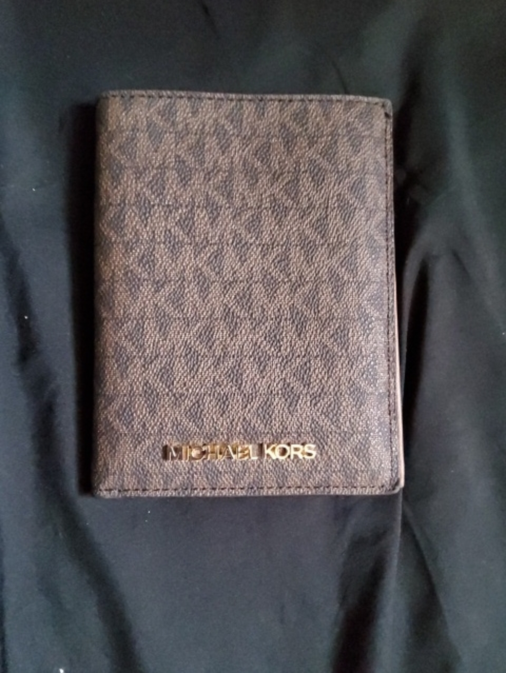 New Michael Kors Brown Monogram Travel Wallet with Gold Logo